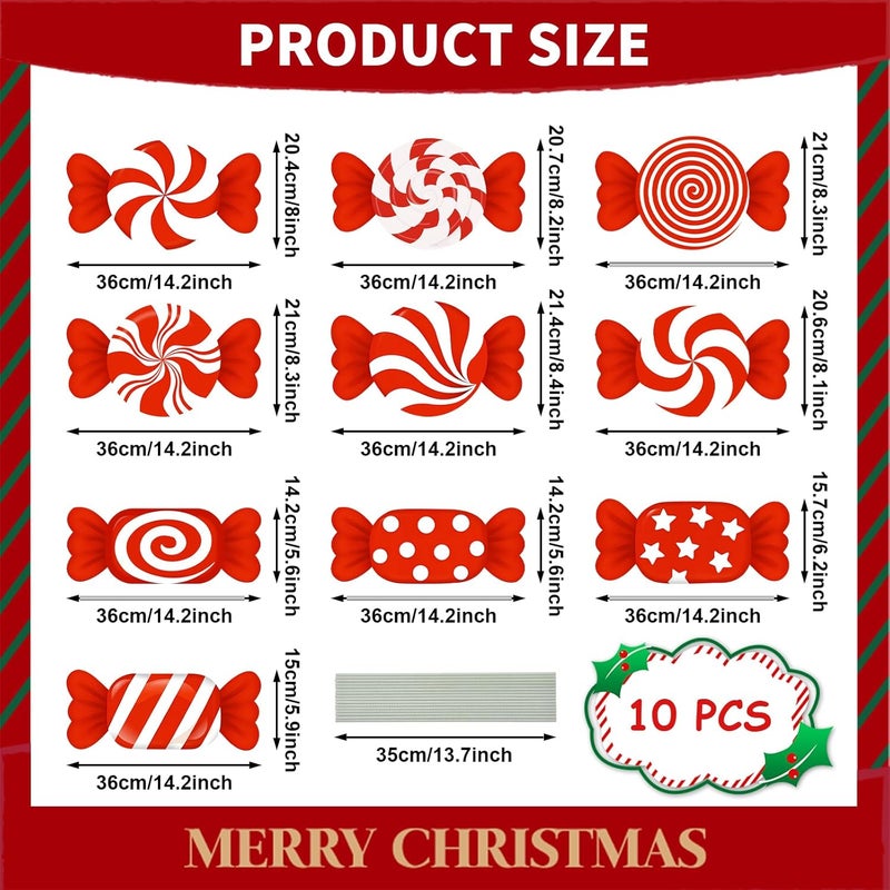 PhyLence 10-Piece Christmas Candy Yard Signs with Stakes Decorations – 10 Assorted Designs 14 Inches Large Peppermint and Lollipop Signs for Outdoor Garden and Lawn Holiday Party Favor - Image 2